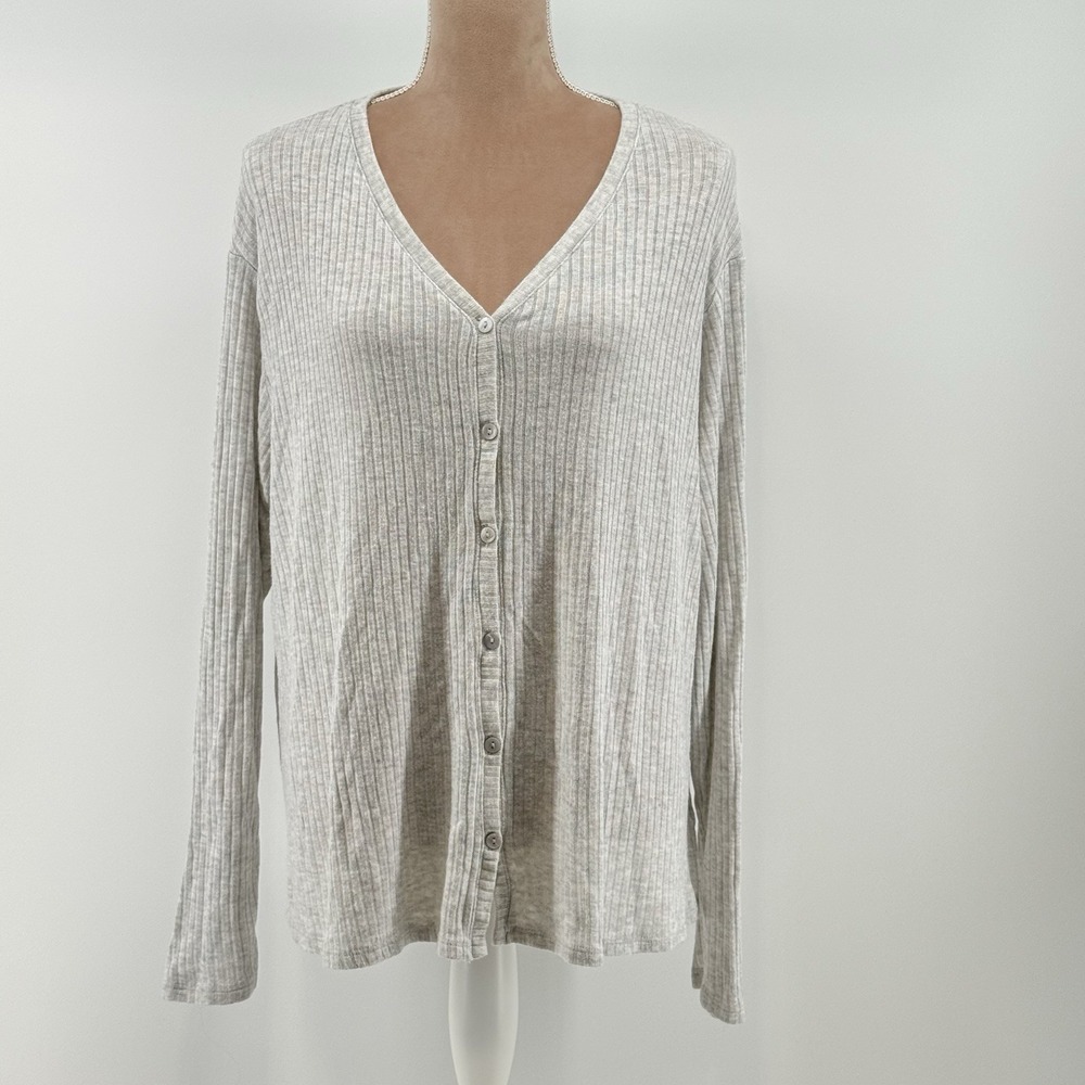 Ava & Viv Womens 1X Ribbed Knit Button Down Long Sleeve Neutral Cardigan Sweater